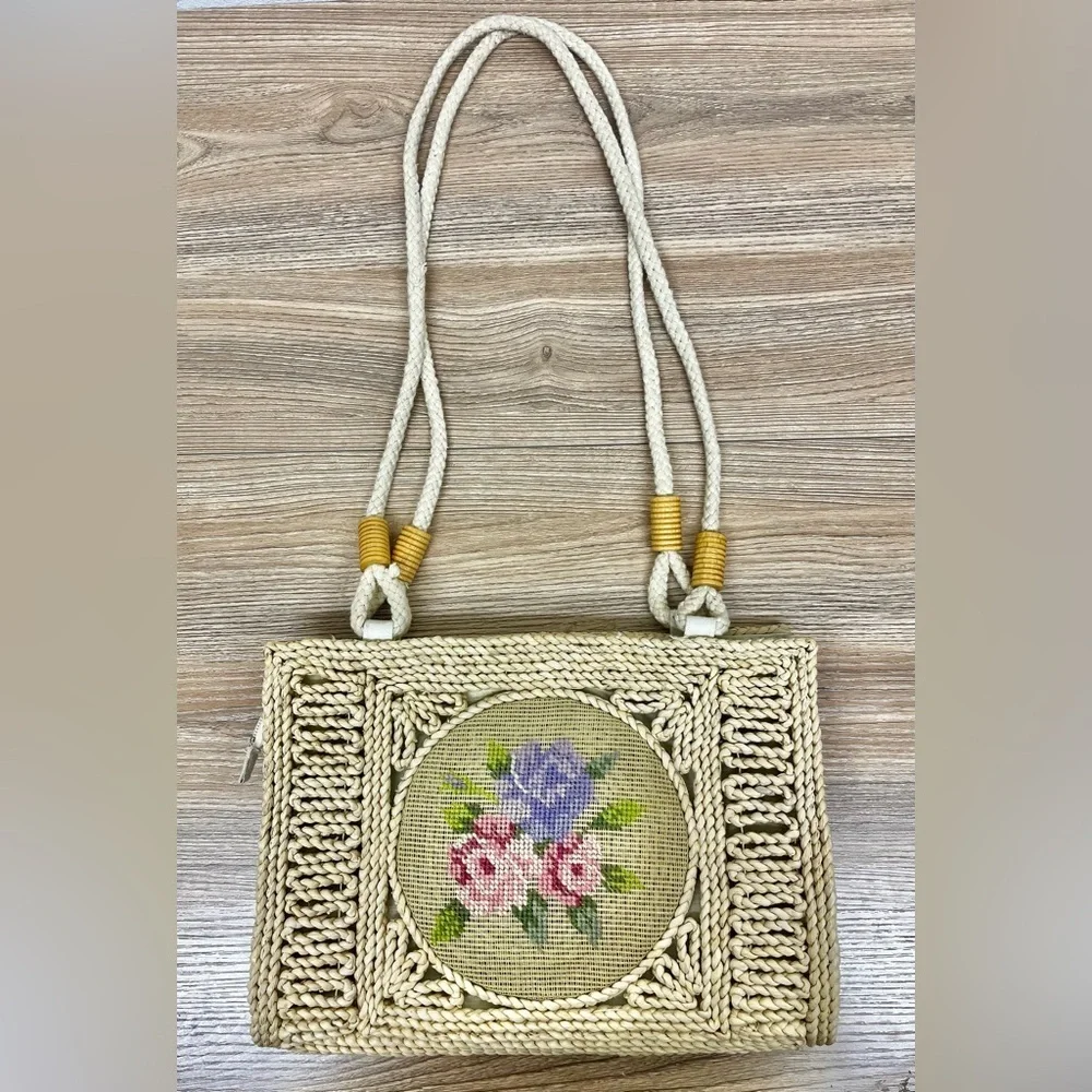 Vintage Cross Stitch Basket Weave Shoulder Bag - Picture 2 of 9